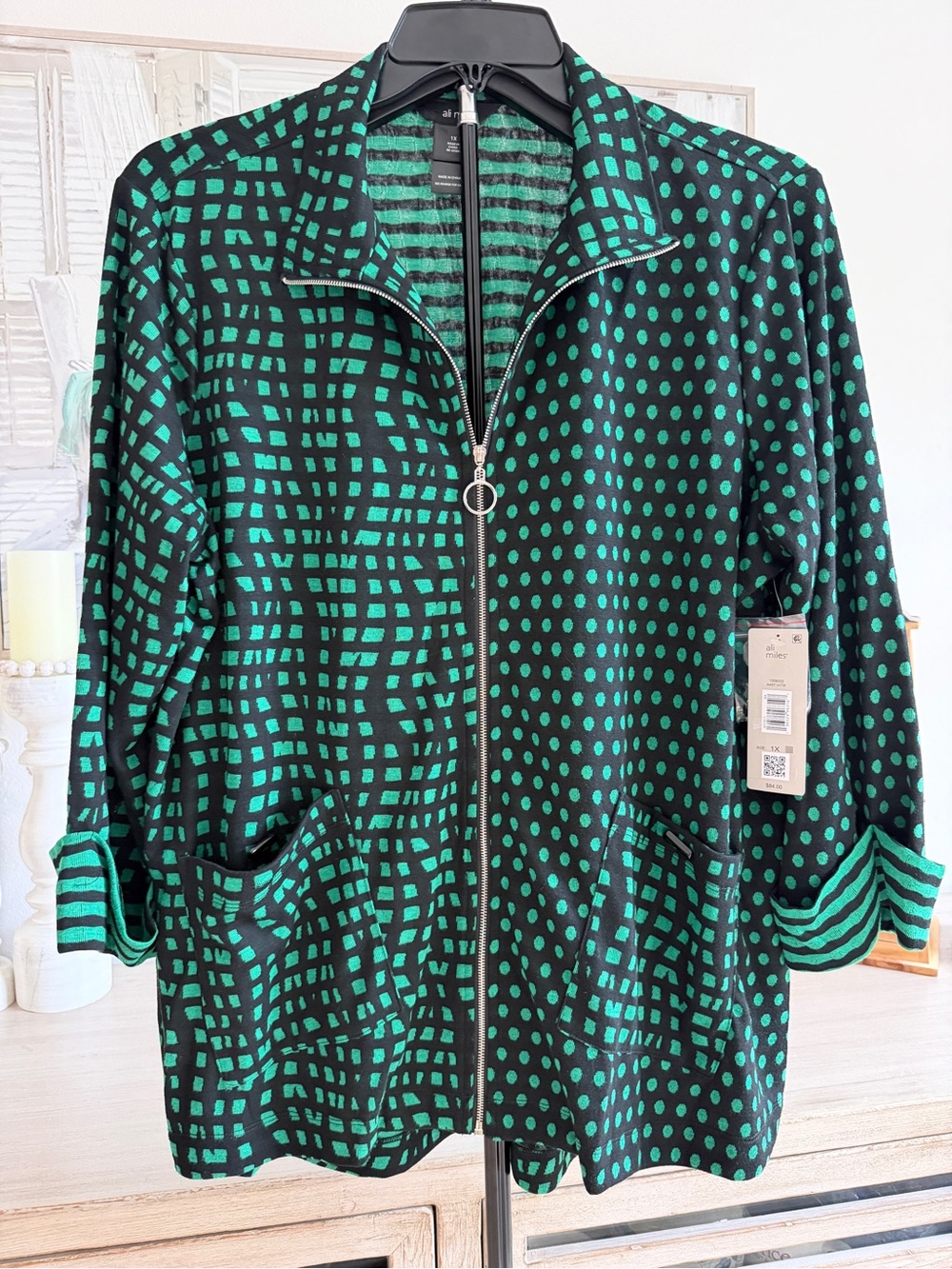 Ali Miles Plus Size Abstract Zip-Front Tunic
